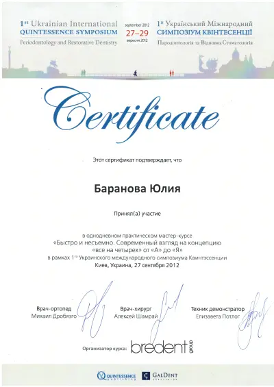 Вишняк Юлія Леонідівна сертифікат №9