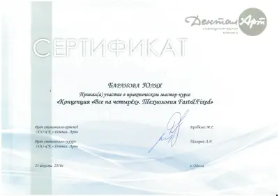 Вишняк Юлія Леонідівна сертифікат №13