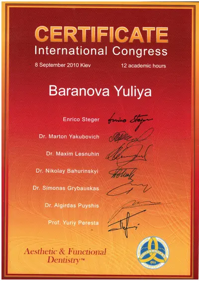 Vyshniak Yuliia Leonidivna certificate #26