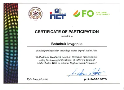 Babchuk Yevheniia Oleksandrivna certificate #16