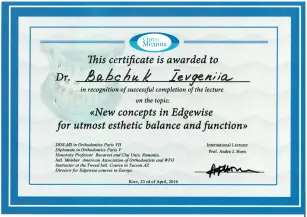 Babchuk Yevheniia Oleksandrivna certificate #19