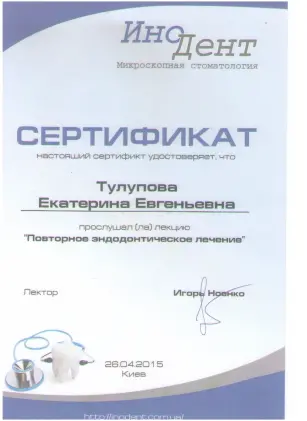 Тулупова Екатерина Евгеньевна сертификат №3