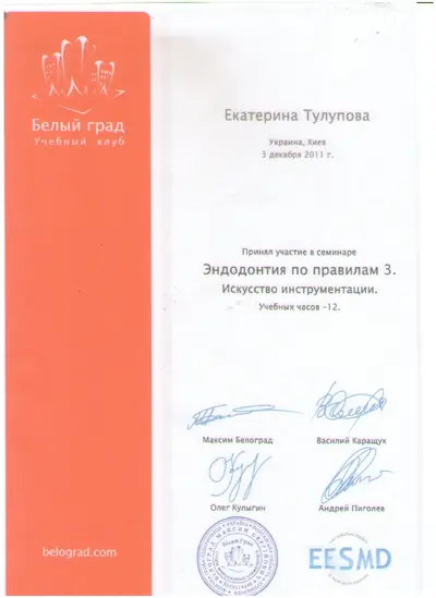 Тулупова Екатерина Евгеньевна сертификат №12