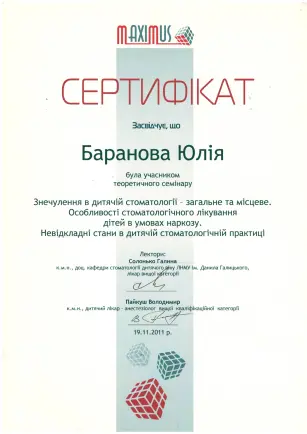 Вишняк Юлия Леонидовна сертификат №11
