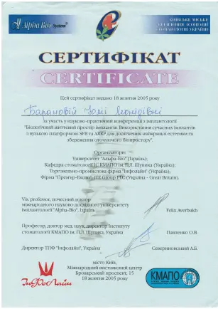 Вишняк Юлия Леонидовна сертификат №24